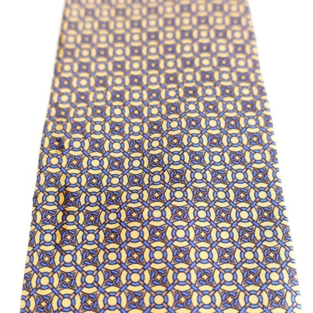 Brooks Brothers Makers Yellow Blue Geometric Short Print Silk‎ Tie
